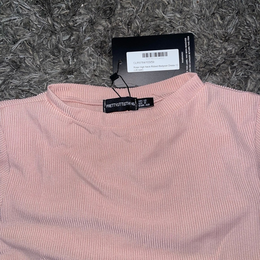 Rose High Neck Ribbed Bodycon Dress